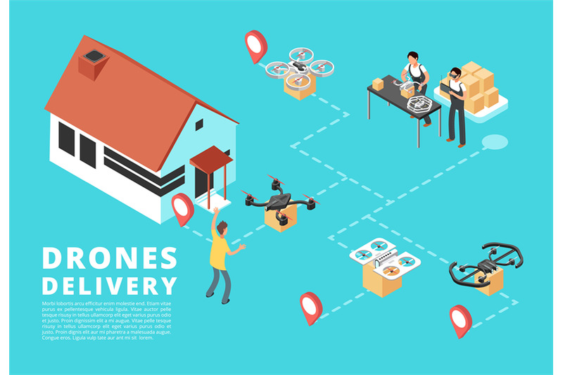 people-with-quadrupter-sending-and-receiving-goods-drone-delivery-ser