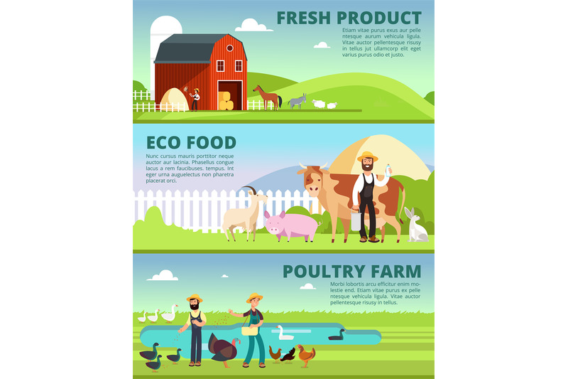 organic-farming-and-agribusiness-banners-with-cartoon-farmer-character