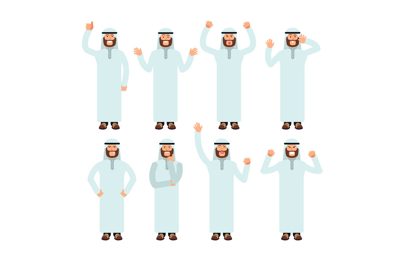 arab-man-standing-with-different-hand-gestures-and-face-emotions-male