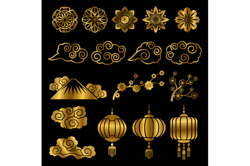 golden-japanese-and-chinese-asian-motif-vector-decor-elements