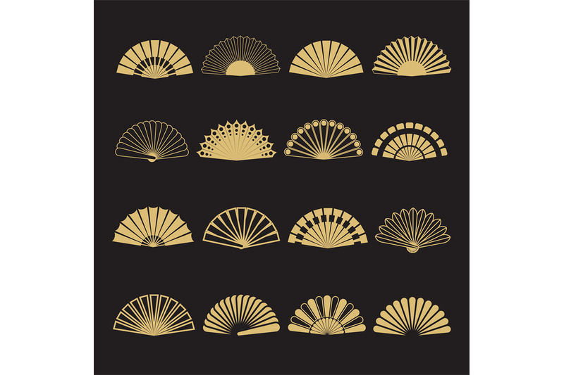 gold-hand-fan-vector-icons-hand-fan-isolated-on-black-background