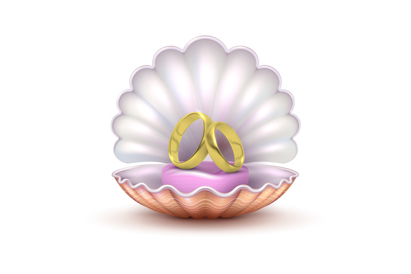 reaistic-golden-wedding-rings-in-seashell-isolated-on-white-background