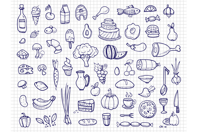 hand-drawn-food-vegetables-drinks-snacks-fast-food-doodle-vector-i