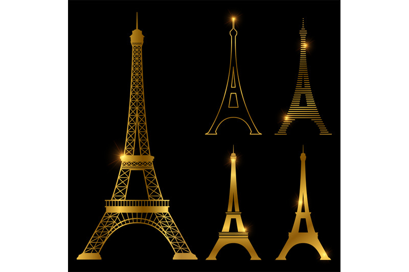 different-golden-eiffel-tower-vector-landmark-set-paris-symbol-icons