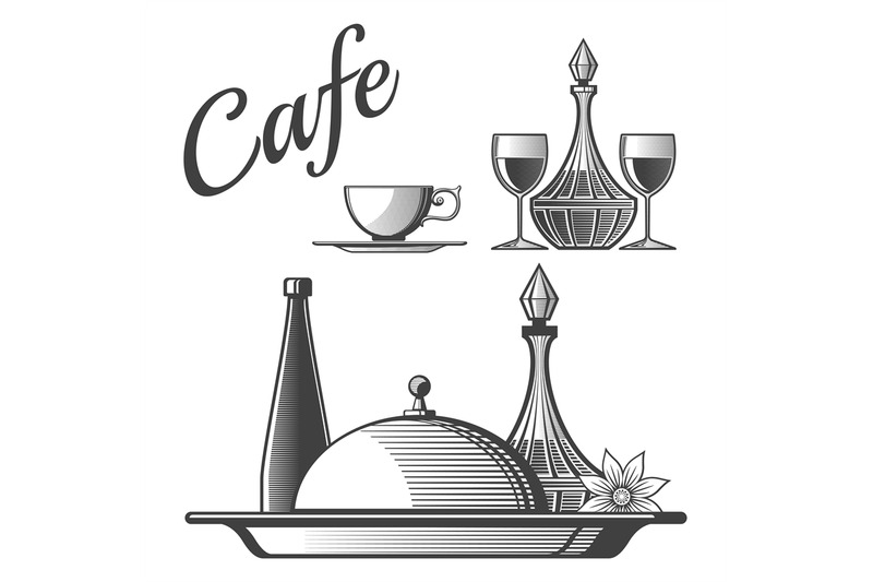 restaurant-elements-vector-cup-wine-glasses-dishes