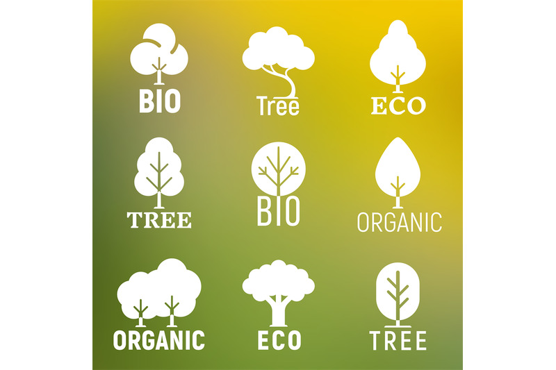 white-vector-tree-organic-eco-bio-logo-set
