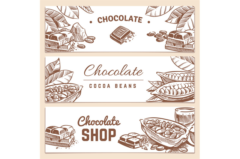 cocoa-beans-chocolate-product-horizontal-vector-banners-set