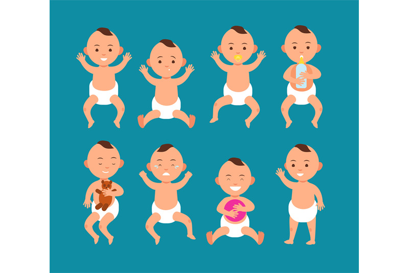 cute-baby-boy-in-diaper-infant-with-different-emotions-cartoon-vector