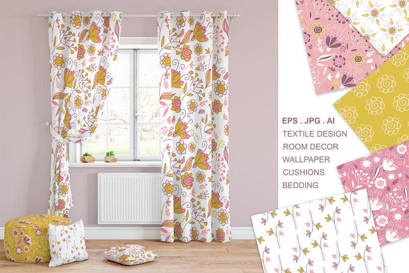 vintage-seamless-floral-patterns-and-illustrations-mustard-pink