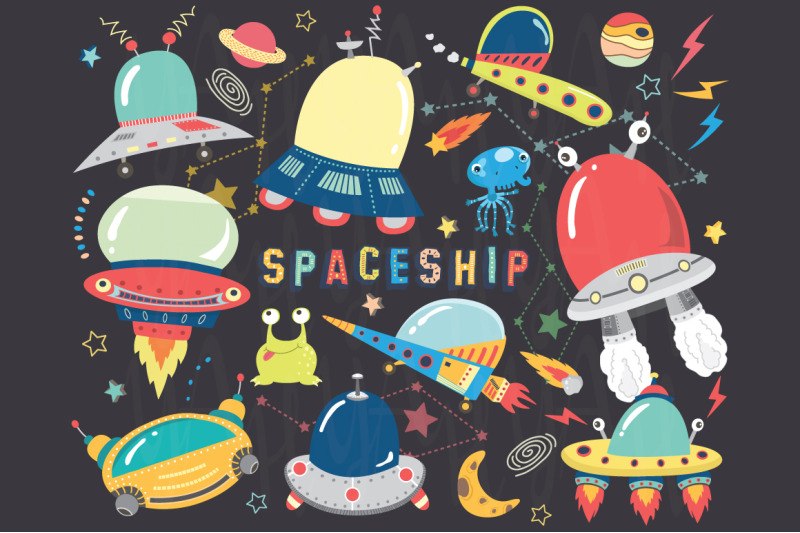 outer-space-cute-spaceship-elements