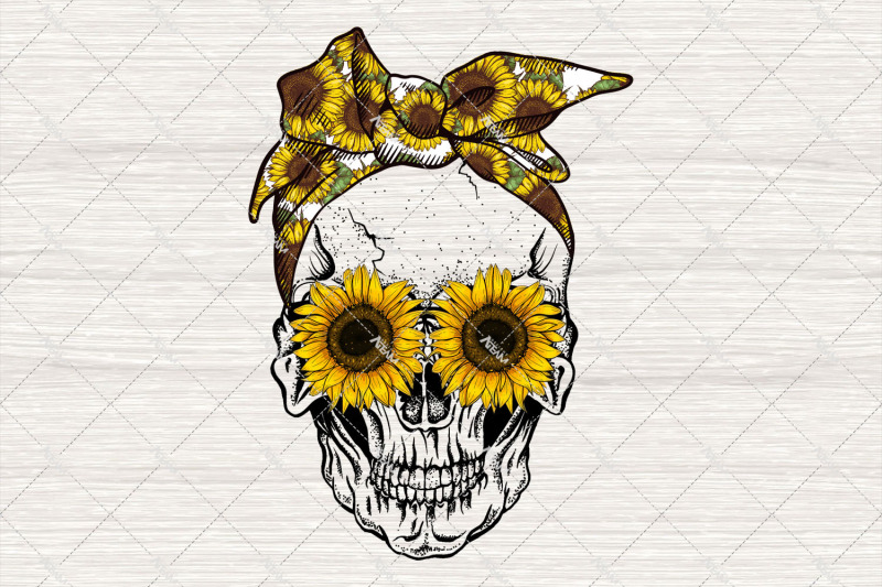 sunflowers-skull-png-hippie-png-skull-png