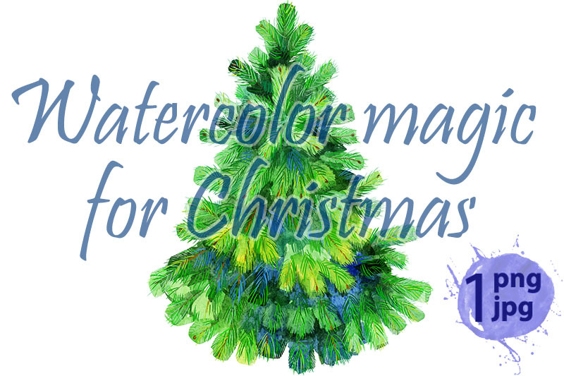 watercolor-green-christmas-tree-on-white-background