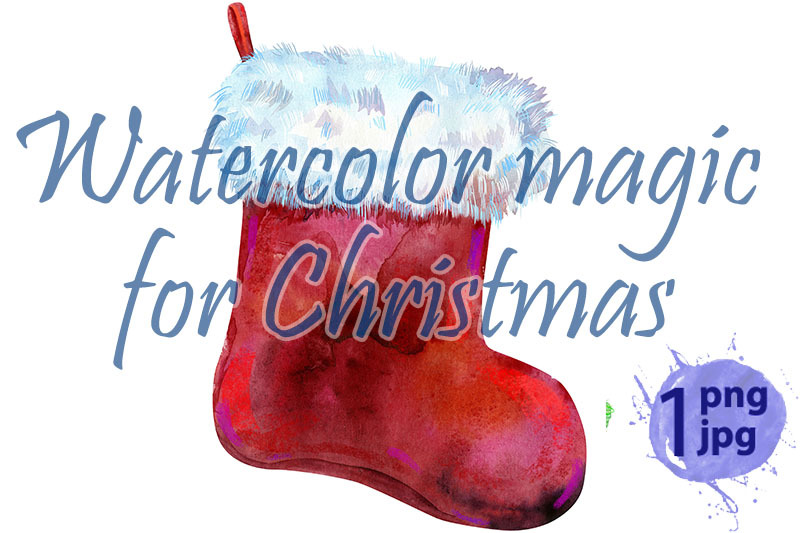 christmas-red-sock-with-white-fur-watercolor-illustration-isolated