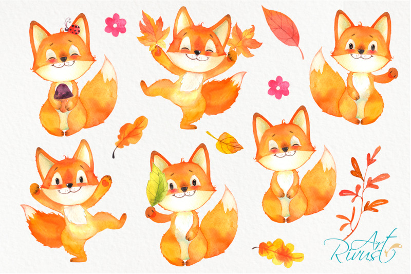 watercolor-fall-woodland-fox-clipart-pack