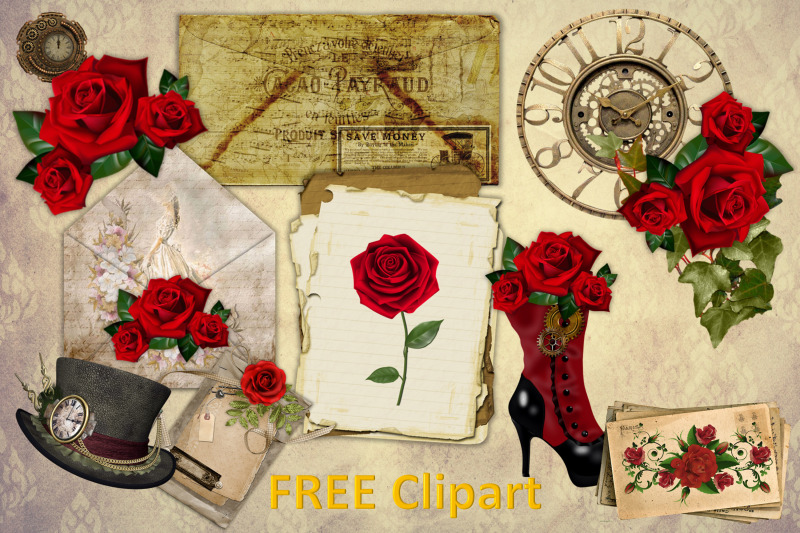 steampunk-background-set-with-free-clipart-and-ephemera