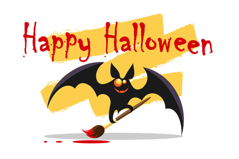 happy-halloween-emblem-with-cute-bat-vector-illustration