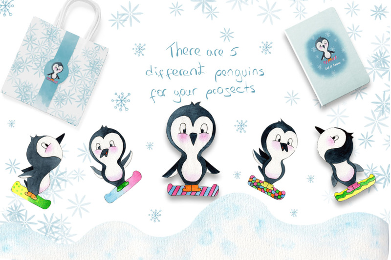 watercolor-snowboard-penguins