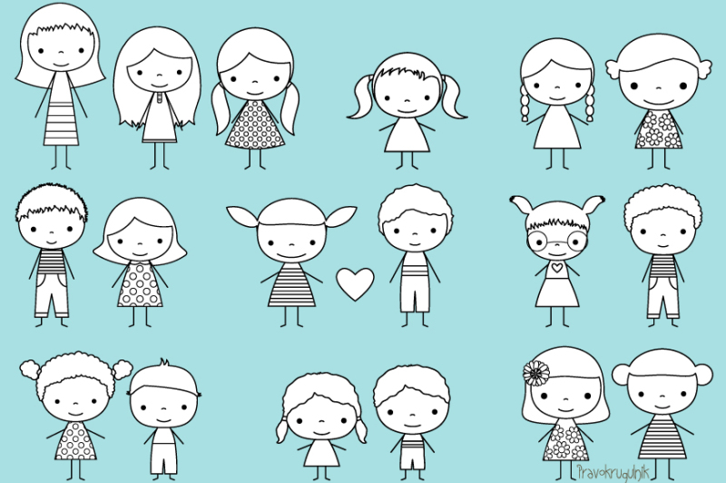 children-stick-figure-digital-stamp-cute-boy-and-girl-stick-figures-clipart-black-outlines-kids-digi-stamps