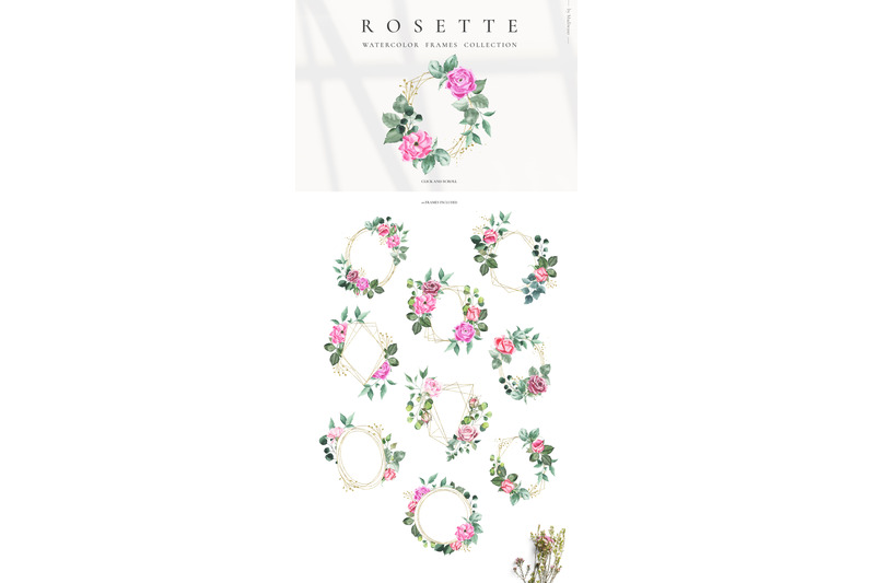 rosette-watercolor-roses-leaf-set