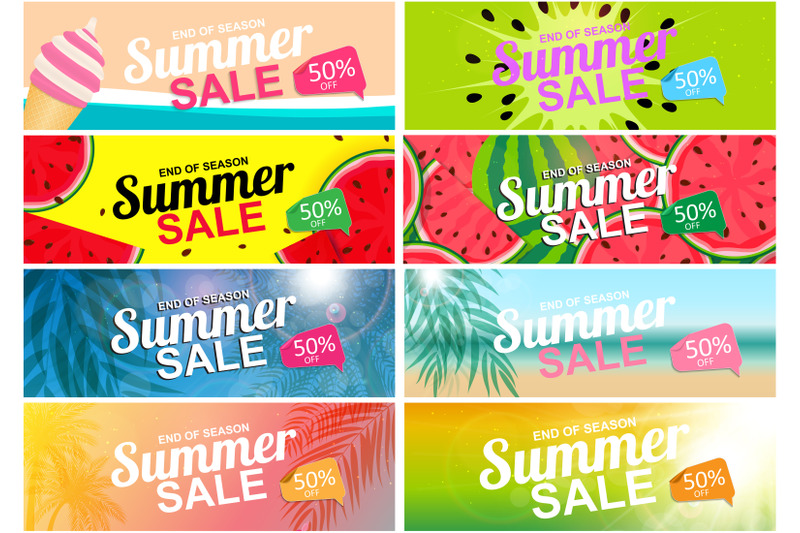 collection-of-nbsp-8-nbsp-abstract-summer-sale-background-watermelon-and-palm