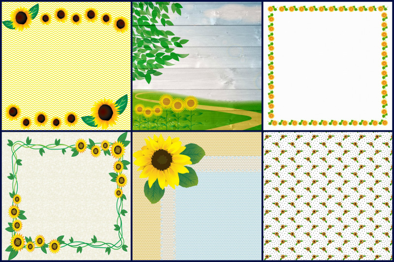 sunflower-pattern-and-scenery-digital-papers