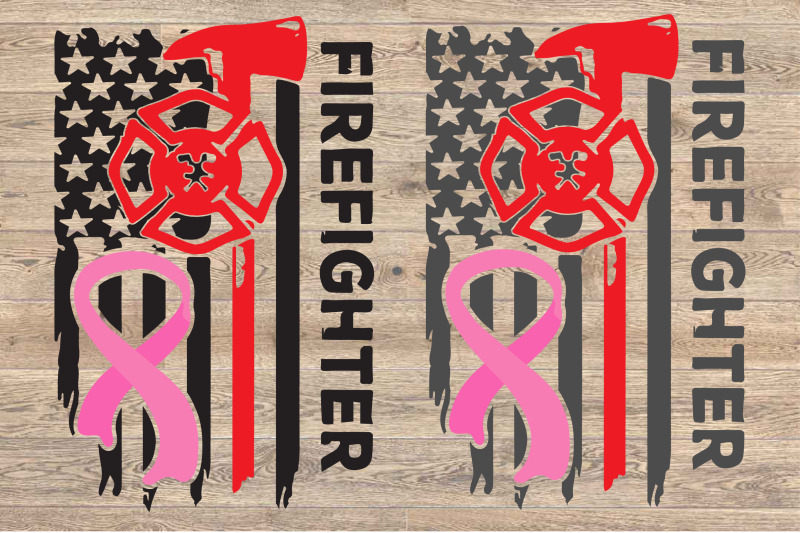 Pink Ribbon Firefighter flag svg Awareness Breast Cancer 1517s By