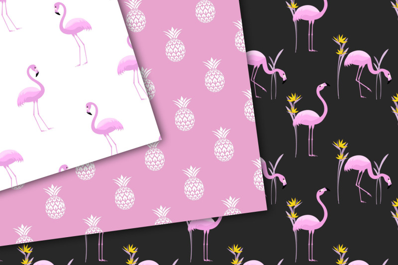 pink-and-black-flamingo-digital-paper