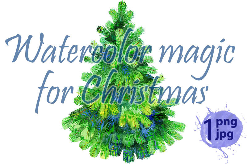 watercolor-green-christmas-tree-on-white-background