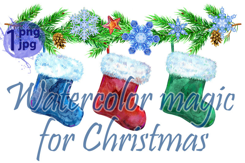 christmas-colorfull-socks-with-white-fur-and-spruce-branches