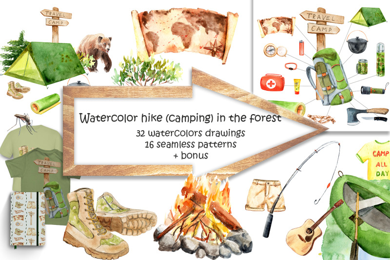 watercolor-hike-in-the-forest-camping