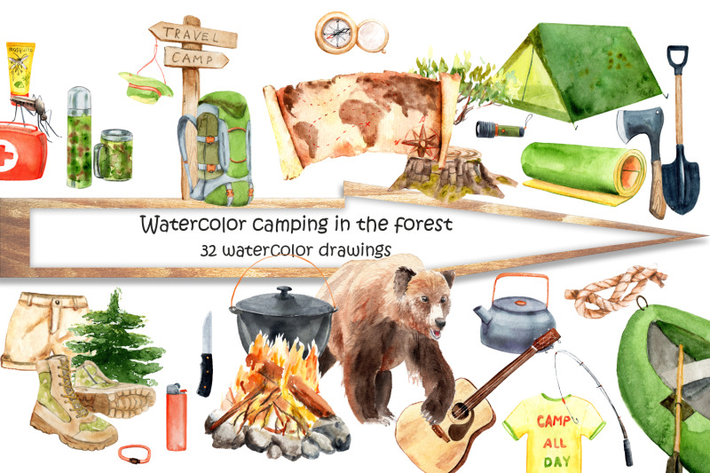 watercolor-hike-in-the-forest-camping