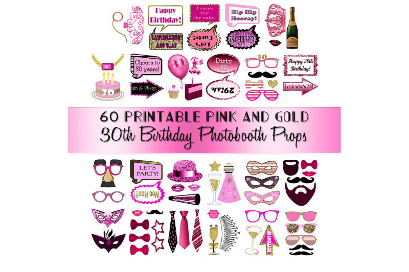30th-birthday-photo-booth-props-pink-and-gold-over-70-adult-classy-gli