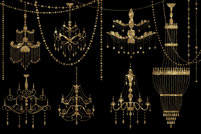 gold-glitter-chandeliers