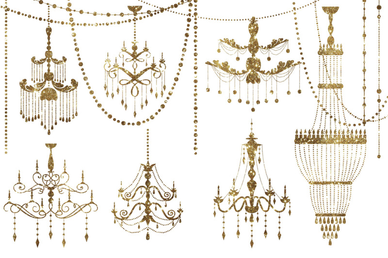 gold-glitter-chandeliers