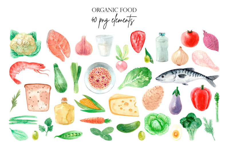 organic-food-watercolor-clipart-set