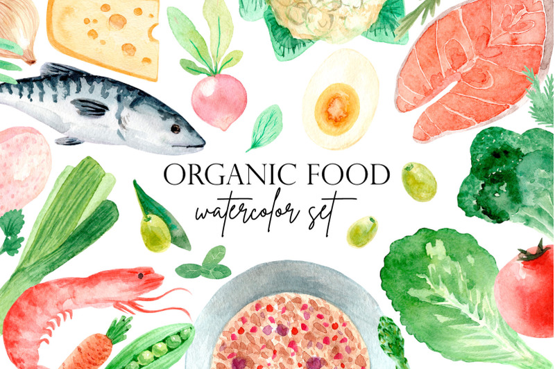 organic-food-watercolor-clipart-set