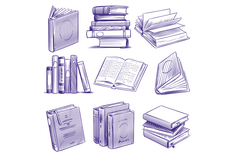 sketch-books-vintage-hand-drawing-pile-of-book-library-literature-ed