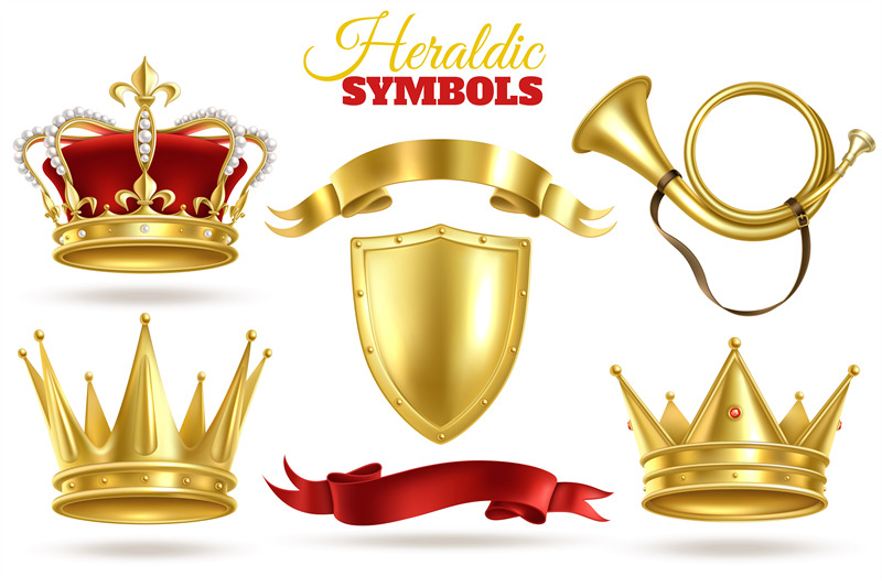 realistic-heraldic-symbols-golden-crowns-king-and-queen-gold-diadem