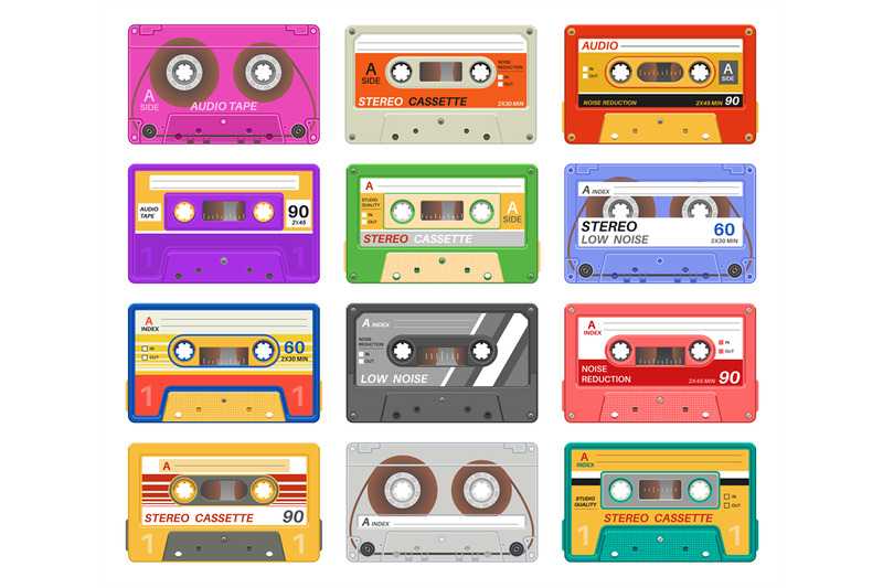 cassettes-different-color-music-tape-retro-audio-cassette-old-school