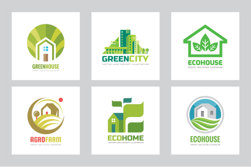 green-eco-house-vector-logo-set