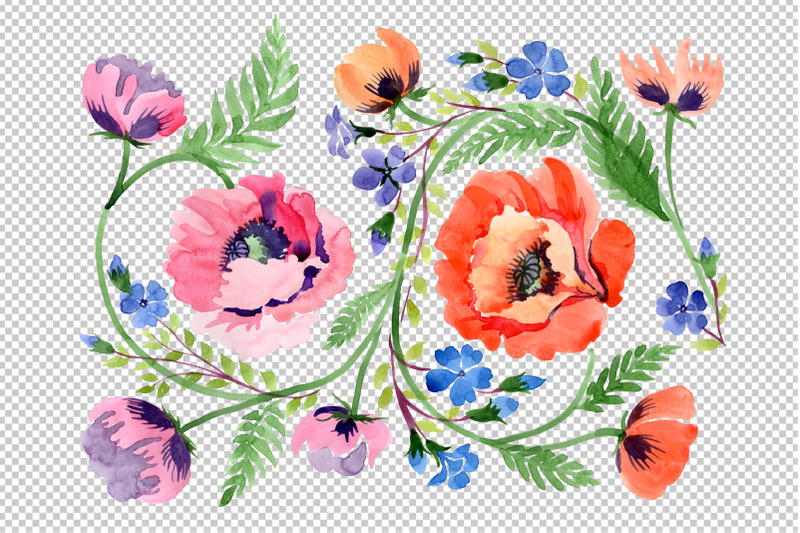 ornament-orange-poppies-watercolor-png