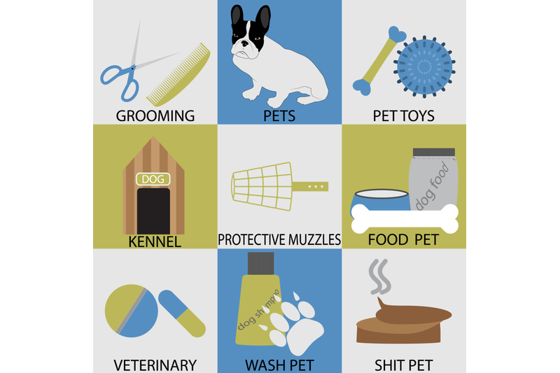 icon-set-accessories-for-pets-grooming-veterinary