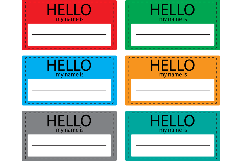 Hello my name is sticker badge set color By 09910190 | TheHungryJPEG