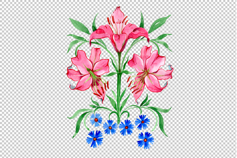 ornament-red-lilies-watercolor-png