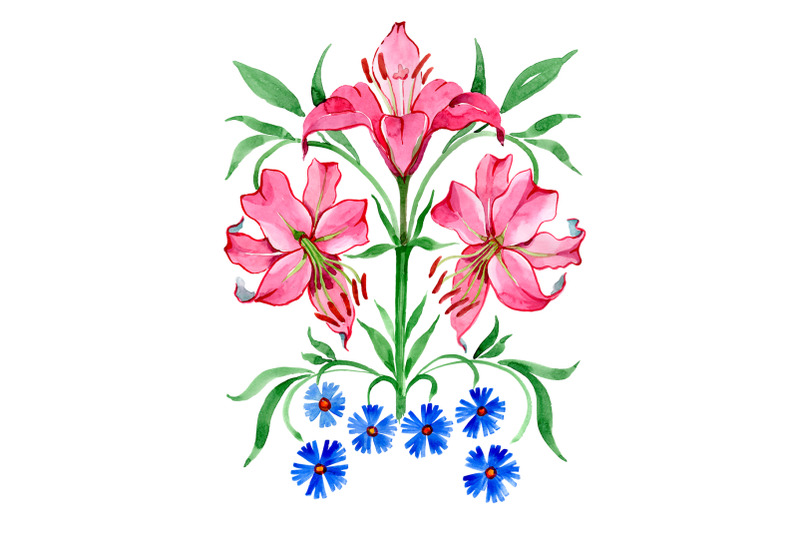 ornament-red-lilies-watercolor-png