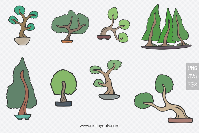 Bonsai Trees Vector Illustration Set By Artsbynaty Thehungryjpeg Com