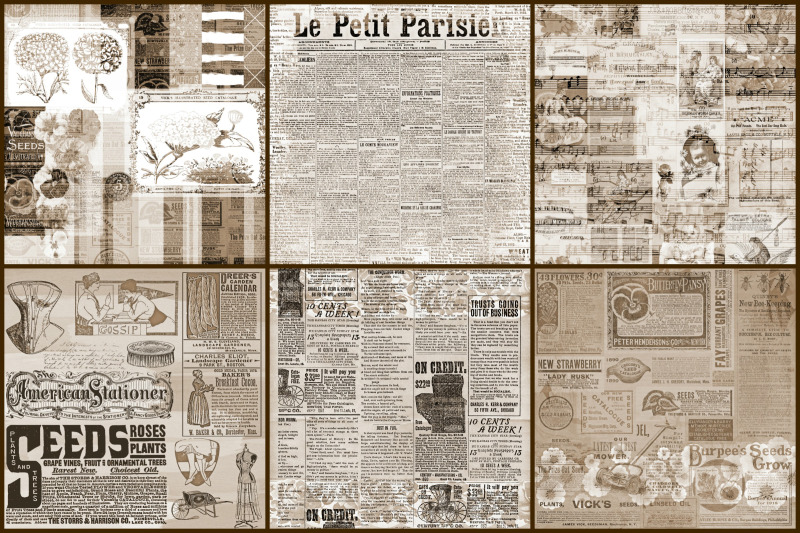 vintage-ads-collage-sepia-digital-papers