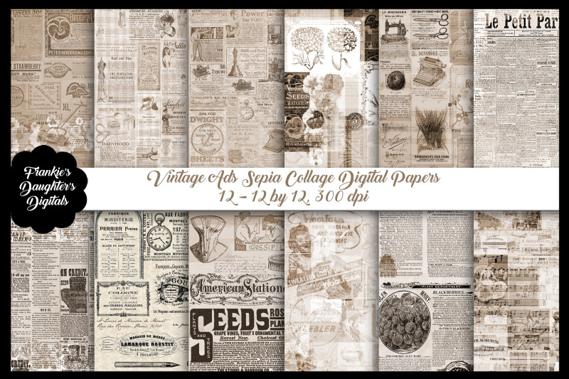 vintage-ads-collage-sepia-digital-papers