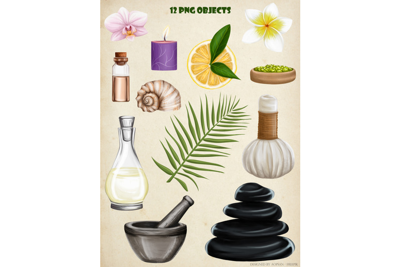 digital-set-with-elements-for-spa-png-clip-art