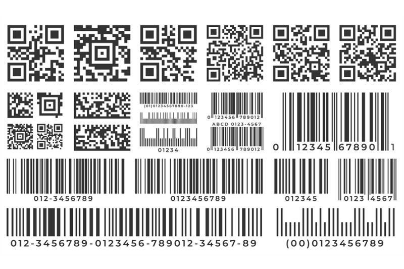 Barcodes. Scan bar label, qr code and industrial barcode. Product inve